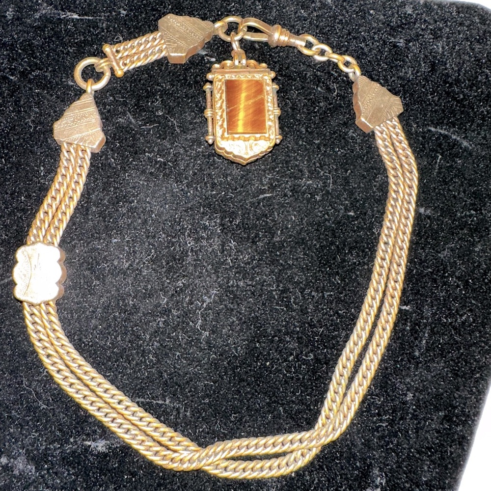 Antique Victorian Mourning Locket Choker Watch Chain Double sided with PICTURES